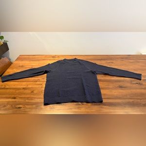 Textured knit crewneck sweater - medium - navy blue